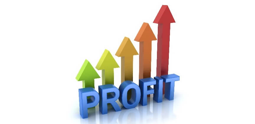 The word profit with colorful arrows pointing upward.