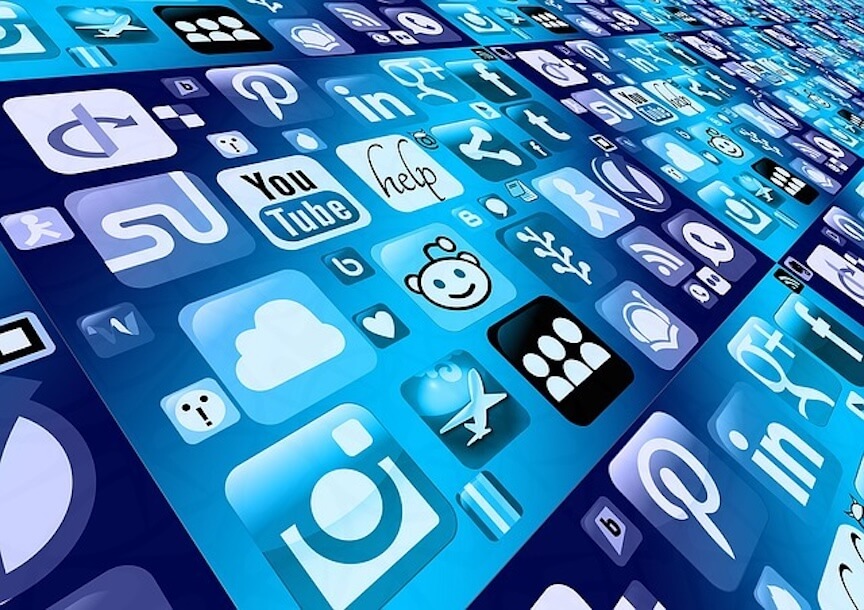 An display of social media icons but all in blue.