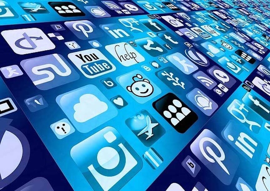 A screen shot of various social media logos but all in blue.