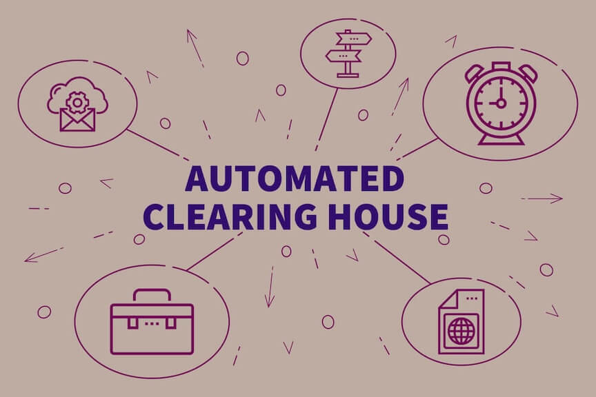 The words automated clearing house over a brown background.