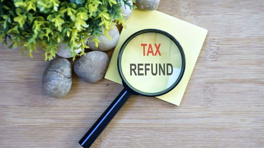 A picture of a tax refund form with the direct deposit section highlighted