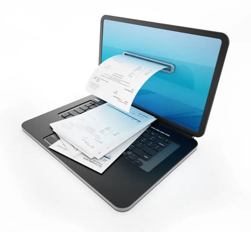 A split image comparing a physical paper check with a digital eCheck on a computer screen