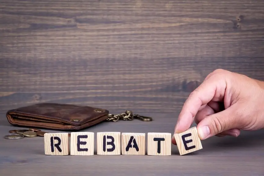 A graphic showing a business owner choosing between different rebate partners