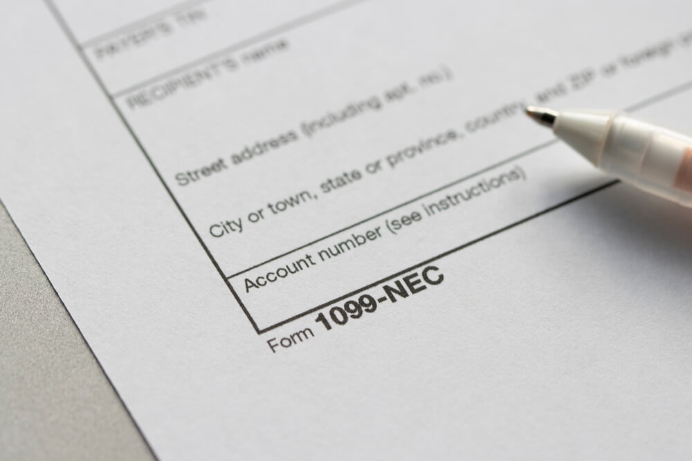 Closeup of Form 1099-Nec, Nonemployee Compensation. 