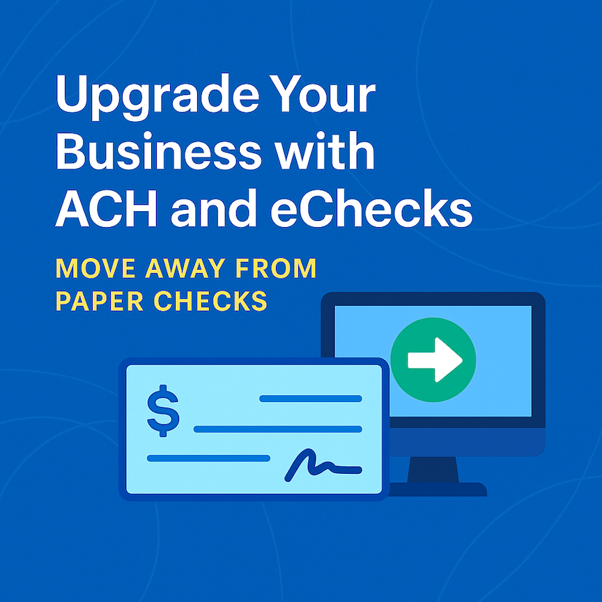 A graphic comparing paper checks with digital payment methods like eChecks and ACH