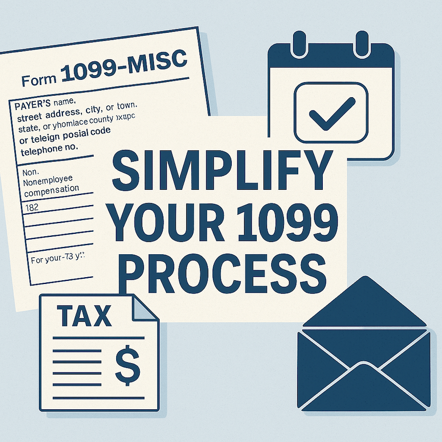 A graphic showing a simplified workflow for 1099 tax forms