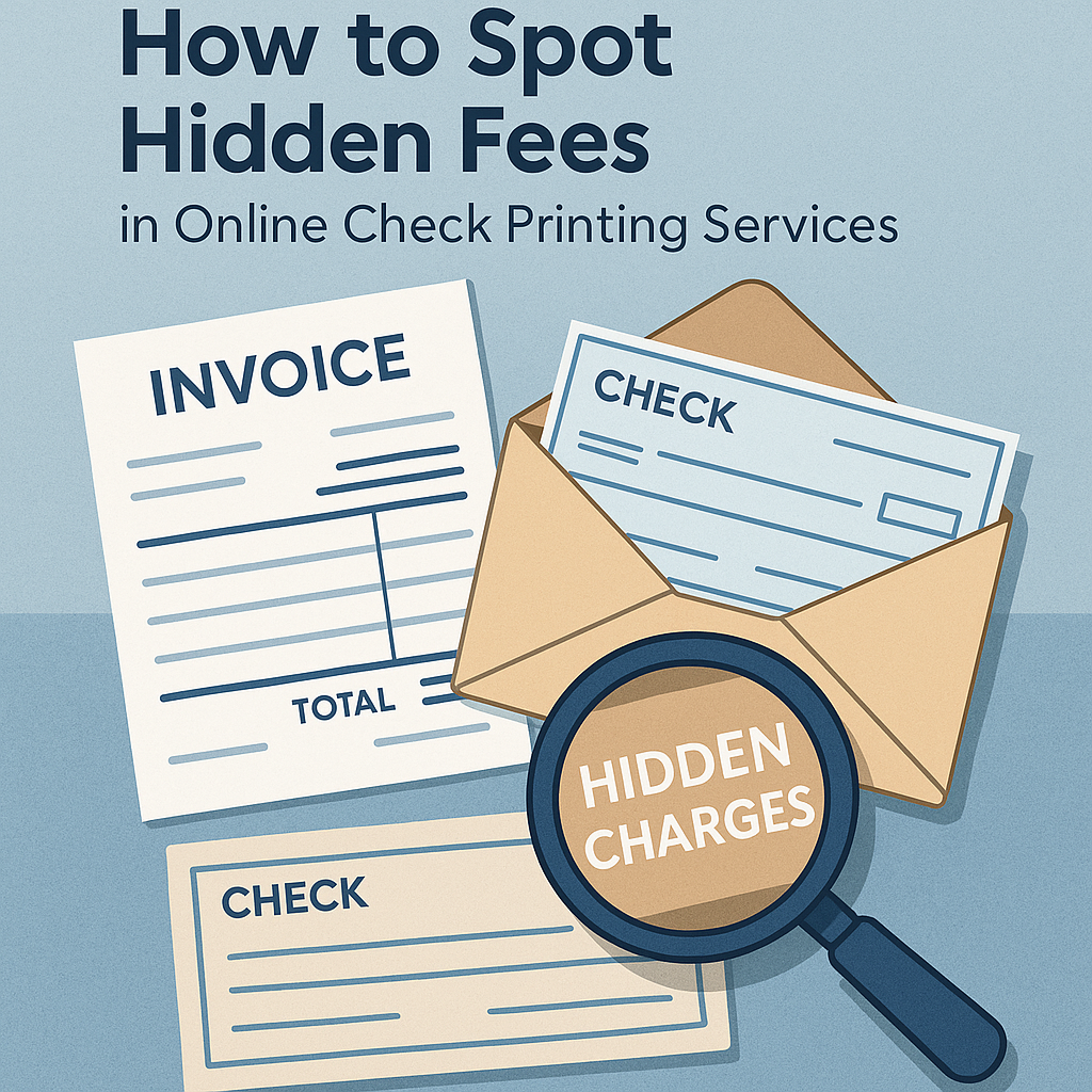 How to Spot Hidden Fees in Online Check Printing Services | CheckIssuing hidden fees in check printing, online check printing costs, transparent check printing, postage fees, Positive Pay security, USPS 2025 postage rates, check fraud prevention, check printing contracts, financial document security, CheckIssuing