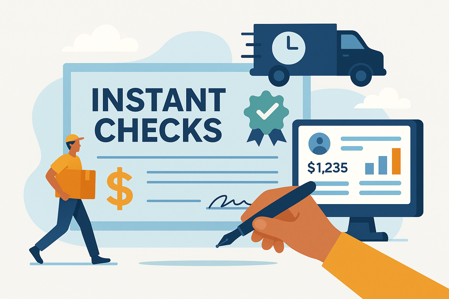 instant checks, same-day check printing, business payments, payroll processing, MICR checks, positive pay, USPS tracking, check fraud prevention, small business payments, check printing services
