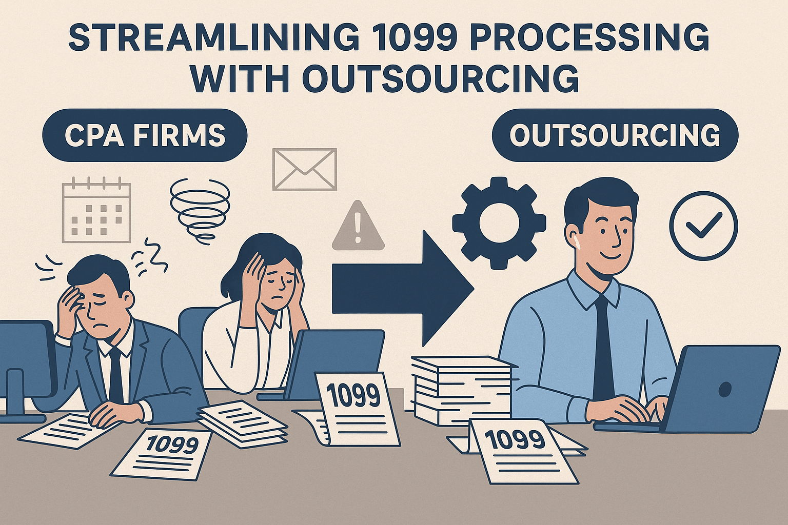1099 outsourcing, CPA workflow automation, 1099 e-file services, outsourced 1099 processing, CPA firm efficiency, tax season workflow, IRS compliance, information returns, TIN matching, 1099 fulfillment services