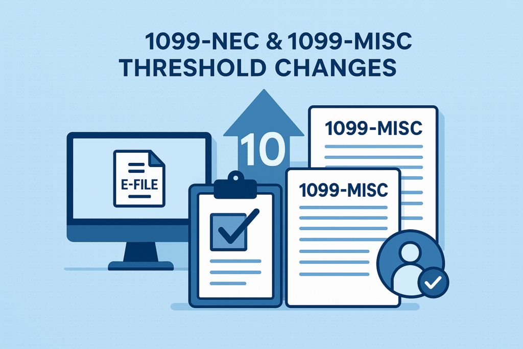 1099-NEC, 1099-MISC, IRS e-file rules, 1099 thresholds, electronic filing, IRIS e-file, information returns, contractor payments, vendor compliance, small business taxes, CheckIssuing