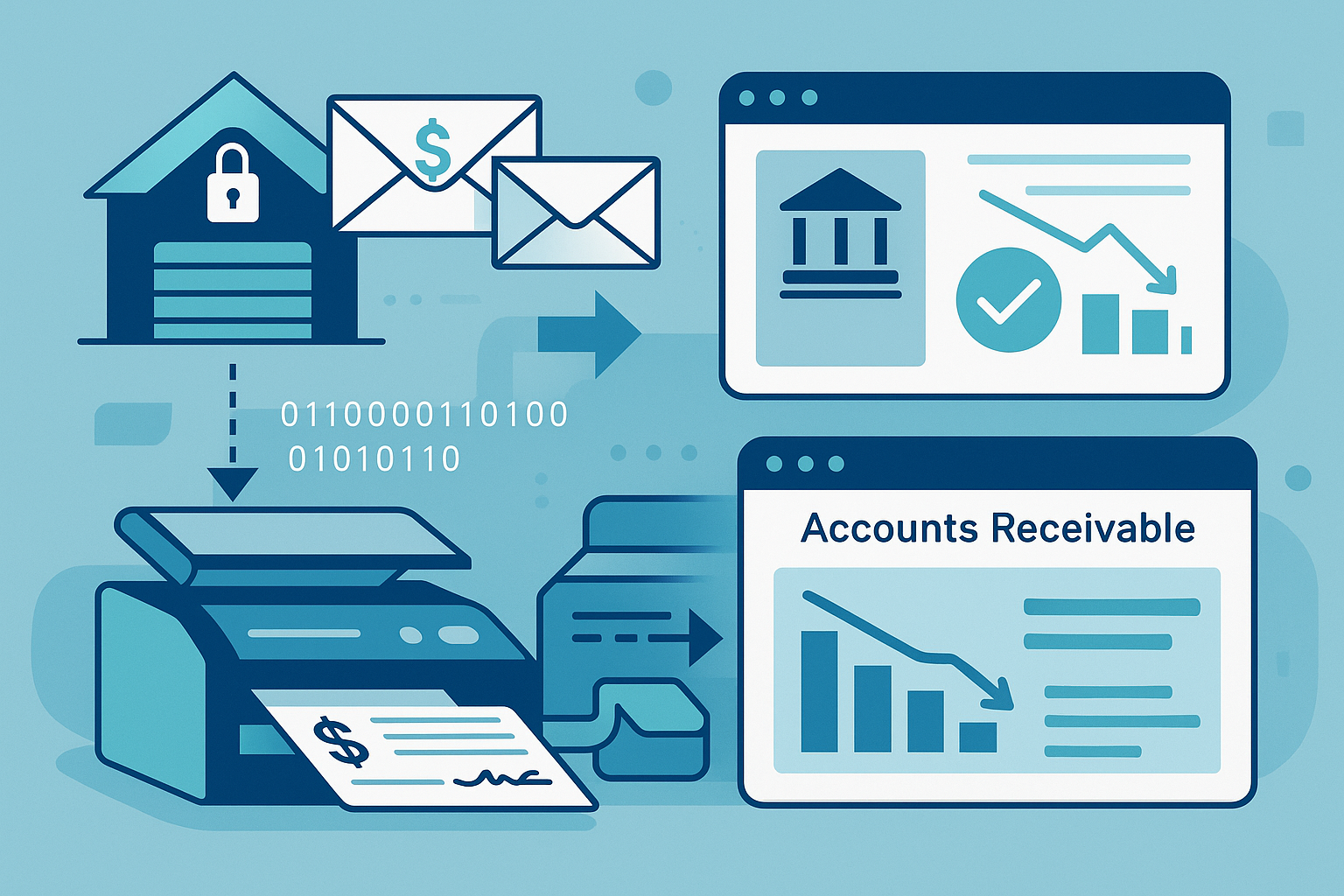 lockbox services, lockbox processing, commercial lockbox banking, automated lockbox, lockbox payment processing, reduce DSO, days sales outstanding, remittance processing, check payment processing, accounts receivable automation, treasury cash management, lockbox cash management, digital remittance data, B2B payments ACH, improve cash flow, AR automation, check digitization