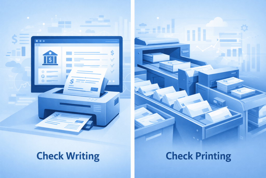 check printing software, check writing software, check disbursement, accounts payable, business payments, check fraud prevention, payment security, check processing, financial operations, payment workflows
